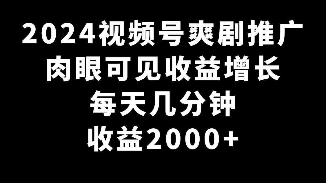 2024视频号爽剧推广,肉眼可见的收益增长,每天几分钟收益2000+