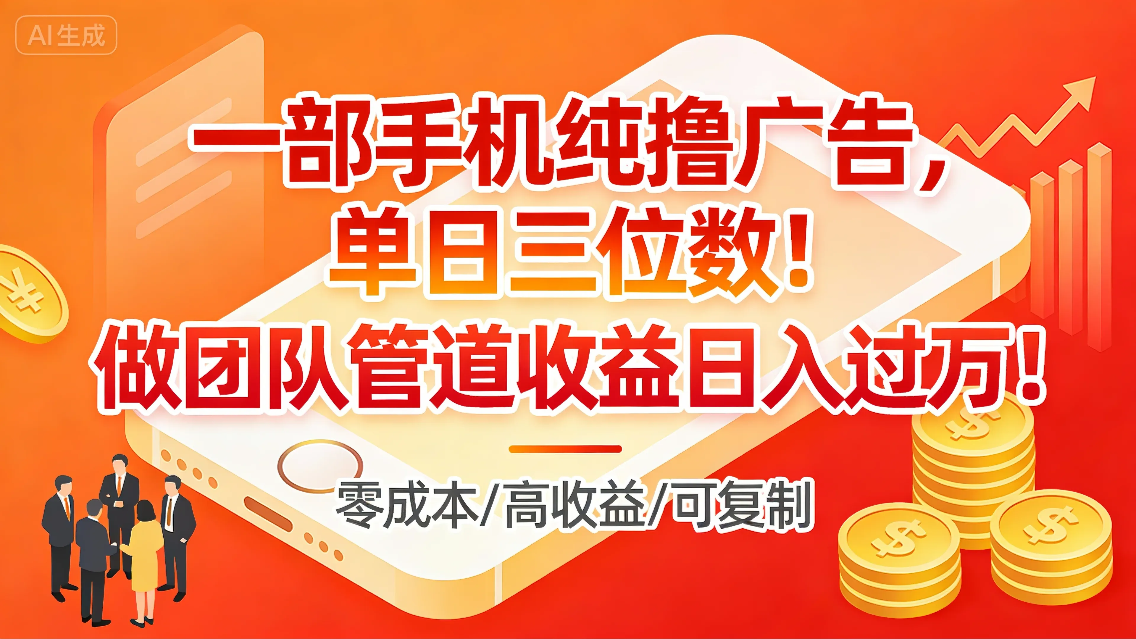 一部手机纯撸广告，单日三位数！做团队管道收益日入过万！