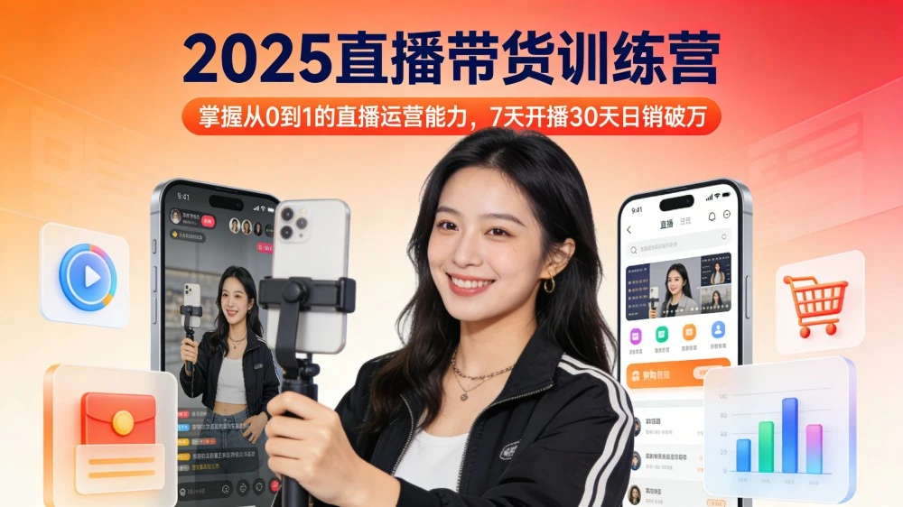 2025 直播带货训练营：掌握从 0 到 1 的直播运营能力，7 天开播 30 天日销破万