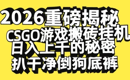 2026 开年重磅解密，CSGO 游戏搬砖挂机日入上千的秘密，把倒狗的底裤扒干【揭秘】