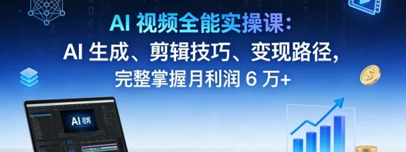 AI 视频全能实操课：AI 生成、剪辑技巧、变现路径，完整掌握月利润 6 万+