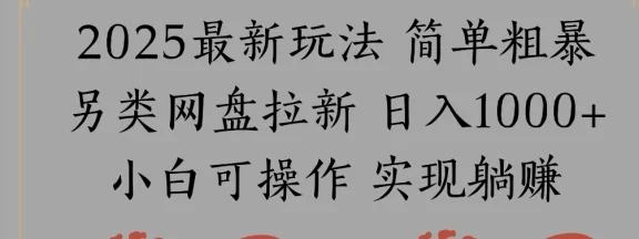 网盘拉新，冷门玩法，纯捡钱月入 8000，0 基础小白也能做
