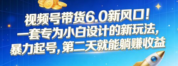 视频号带货 6.0 新风口！一套专为小白设计的新玩法，暴力起号，第二天就能躺赚收益