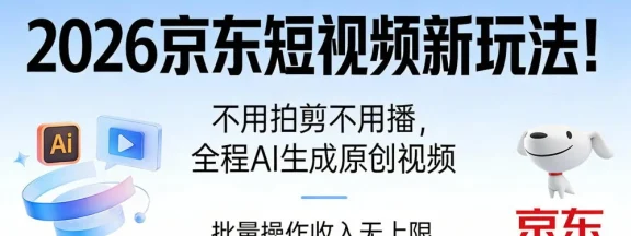 2026 京东短视频新玩法！不用拍剪不用播，全程 AI 生成原创视频，批量操作月入 10000+