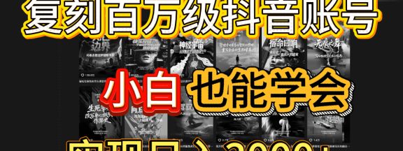 抖音百万爆款账号，一比一复刻内容教程，从0-1实操课，小白也能学会，复制爆款，月入10w+