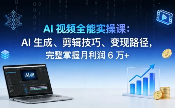 AI 视频全能实操课：AI 生成、剪辑技巧、变现路径，完整掌握月利润 6 万+